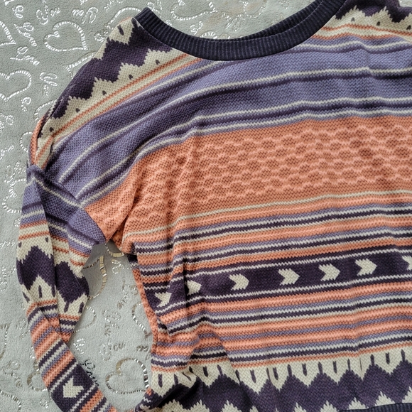 Freshwear Scoop Sweatshirt Dolman Sleeves Navy Coral Aztec Striped Print S - Picture 2 of 5